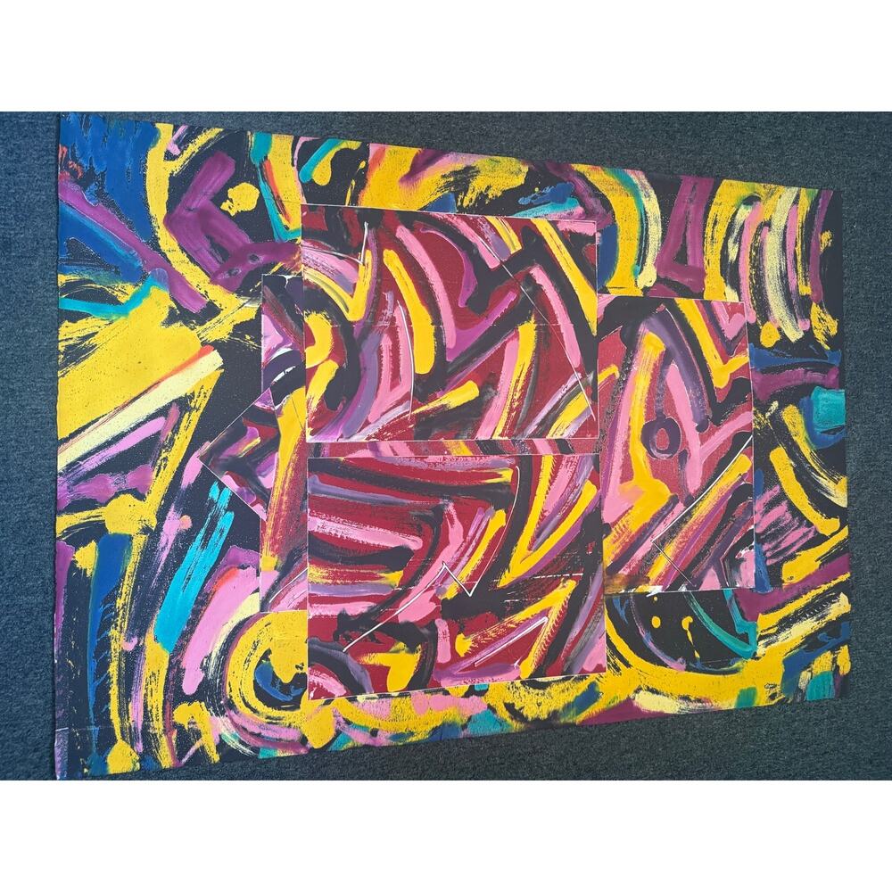 Original Vibrant Abstract Painting Bold Brushstrokes Yellow Pink 41.5x29.5"